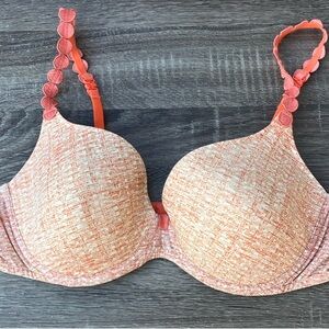 MARIE JO sz 40C Tom Padded Heart Shape Bra in multi coral/cream (EUC)